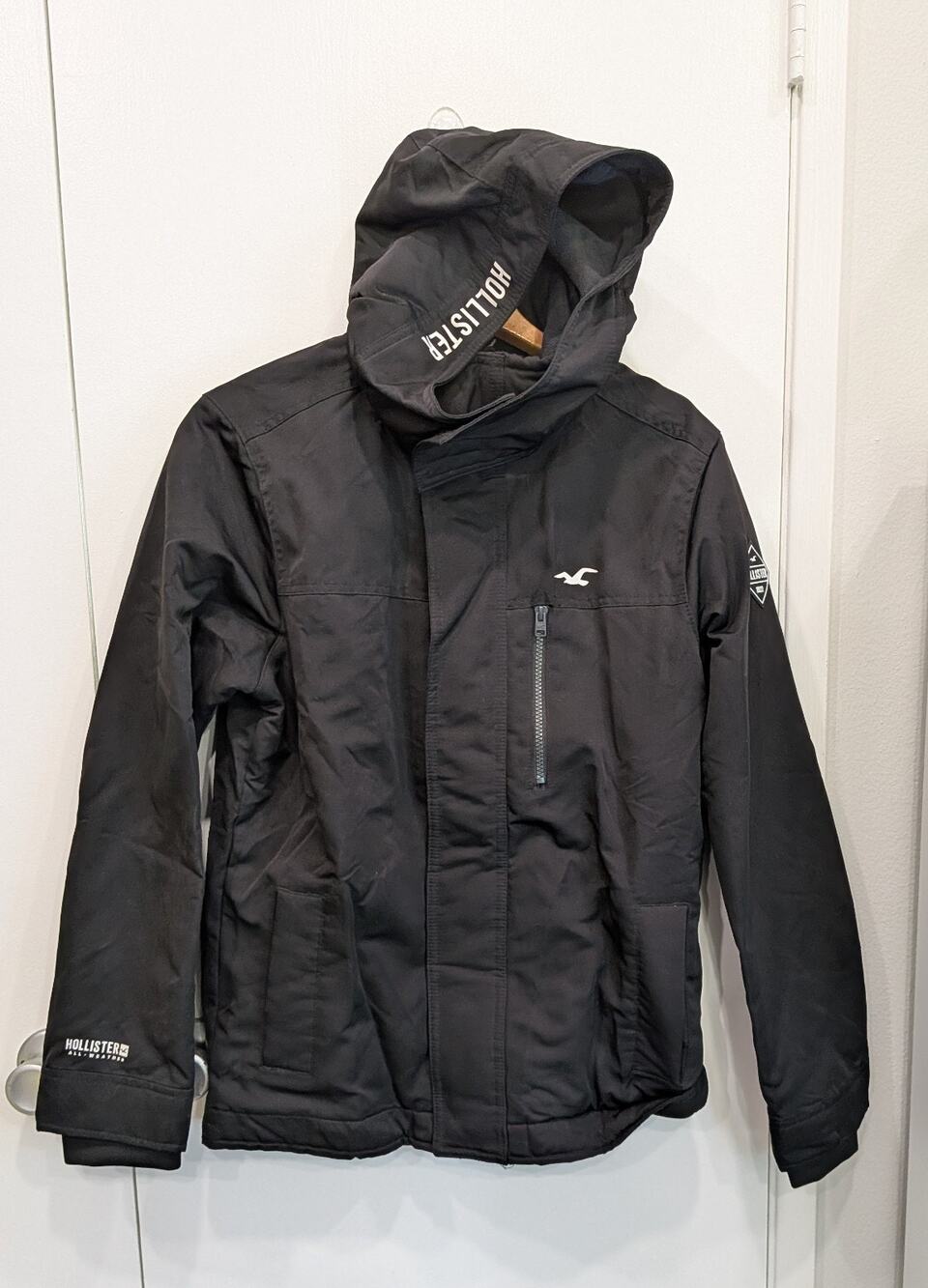 Hollister California All Weather Jacket Black Hooded Full Zip Men’s Size Small